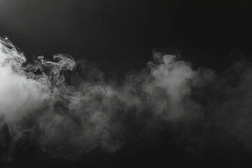 Misty black smoke or fog on dark background, eerie atmospheric overlay effect - obrazy, fototapety, plakaty