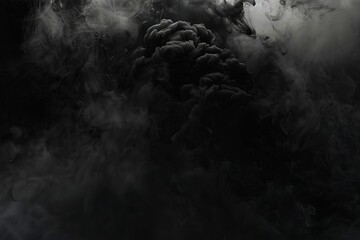 Misty black smoke or fog on dark background, eerie atmospheric overlay effect - obrazy, fototapety, plakaty