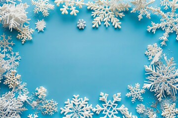 Snowflake border on blue background, winter holiday decoration, Christmas design element