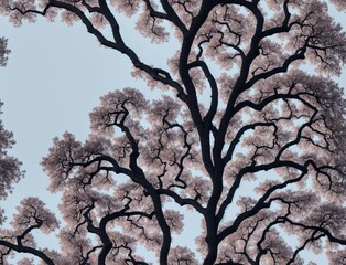 A tree with branches and leaves in shades of gray and beige. - seamless and tileable