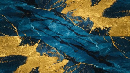 abstract  blue marble and gold background. The indigo ocean blue marbling is intricately swirled with golden powder, a luxurious and natural texture. The design exudes an opulent, modern vibe