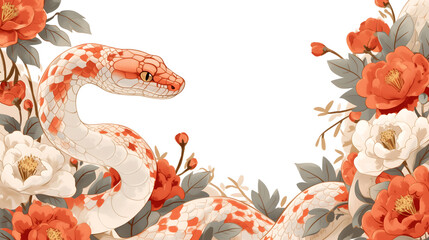 Chinese New Year 2025 background with Snake - zodiac symbol for Lunar New Year. Snake oriental backdrop with copy space for text