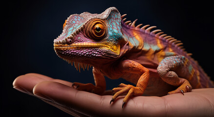 Fototapeta premium Vivid Chameleon on Human Touch