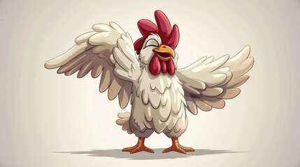 Cartoon character of a white rooster flapping wings. Clip art illustration.