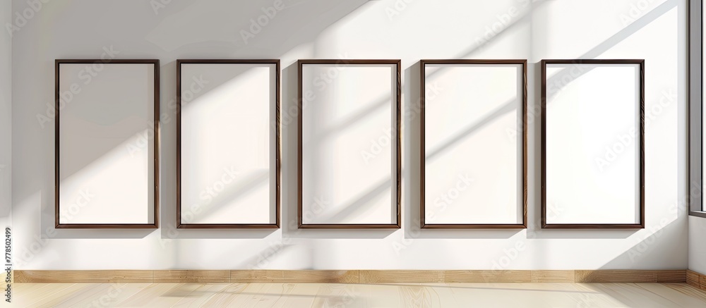 Poster three empty frames are displayed on a wall in a room
