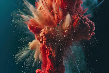 explosion of red powder bomb isolated on dark background - 778502473