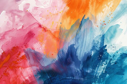 Expressive brushstrokes in vibrant watercolors, creating an abstract artistic background with organic shapes and textures