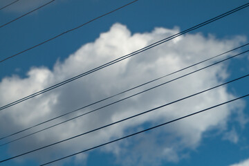 Electric wires and white cloud behind
