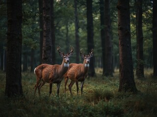 White tailed deer fawn witj hind on natural trail in north Wisconsin