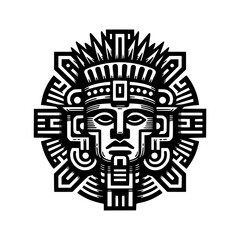 ancient maya tribe pattern of sun art black outline vector illustration