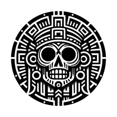 ancient maya tribe pattern of head skeleton black outline vector illustration