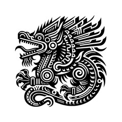 ancient maya tribe pattern of wyvern dragon black outline vector illustration
