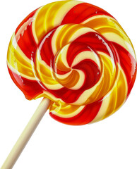 Colorful swirled lollipop with rainbow patterns cut out on transparent background - obrazy, fototapety, plakaty