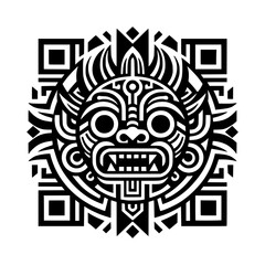 ancient maya tribe pattern of head devil black outline vector illustration
