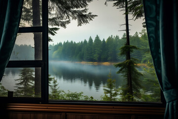 View of a lake through a window