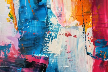 Abstract colorful artwork featuring expressive paint strokes and textures, vibrant acrylic on canvas, modern art background - obrazy, fototapety, plakaty
