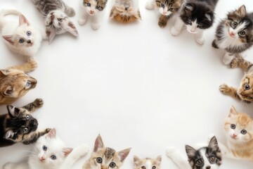 Beautiful frame with playful kittens and puppies emerging from the edges.