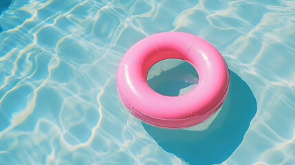 Closeup of swimming pool in summer with one rubber or plastic ring as safety life objekt or toy for kids