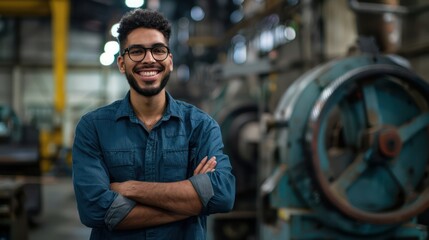 Future Leader in Manufacturing - A young engineer with a friendly smile in an industrial environment. - Powered by Adobe