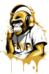 Golden Monkey Illustration with Headphones