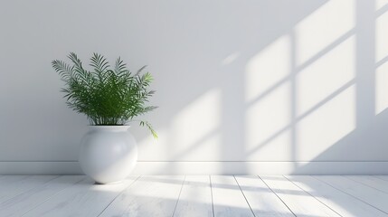 Ornamental plant on floor white. 3D Rendering
