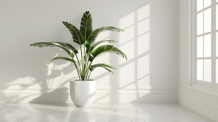Ornamental plant on floor white. 3D Rendering
