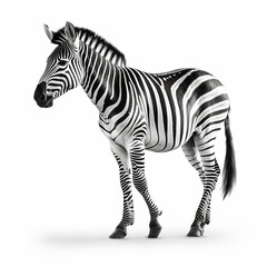Zebra with distinctive black and white stripes is peacefully grazing on lush grass in its natural...