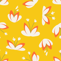 Cute spring, summer flowers. Seamless pattern for textile, fabric, paper print. Vector illustration in modern style.