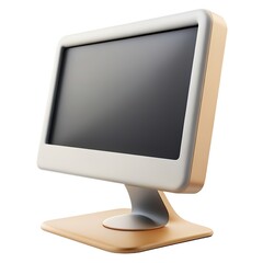 Computer monitor in gold and grey. Flat screen. 3d rendered AI generated work. White background