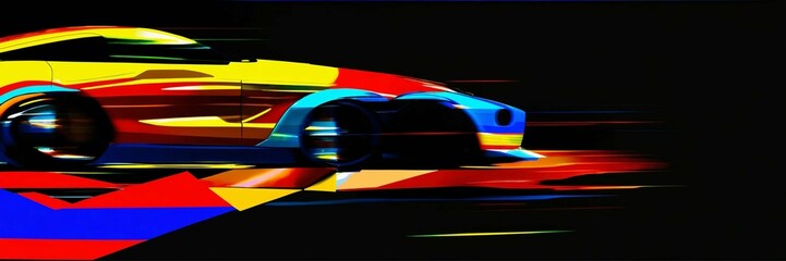 fast moving car. Abstract design of yellow-blue-red circles 