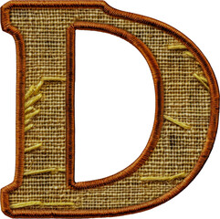 Embroidered patch of the letter 'D' in red and golden stitching cut out on transparent background