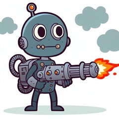 Naklejka premium Sci-Fi Fantasy: Whimsical Artwork of a Blue Robot Character in Action, Perfect for Children’s Books and Animations.