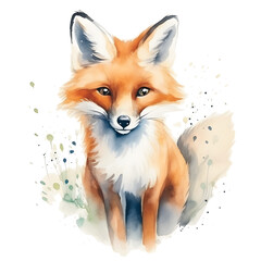 Fototapeta premium simple painting of a fox in watercolor design isolated against white background