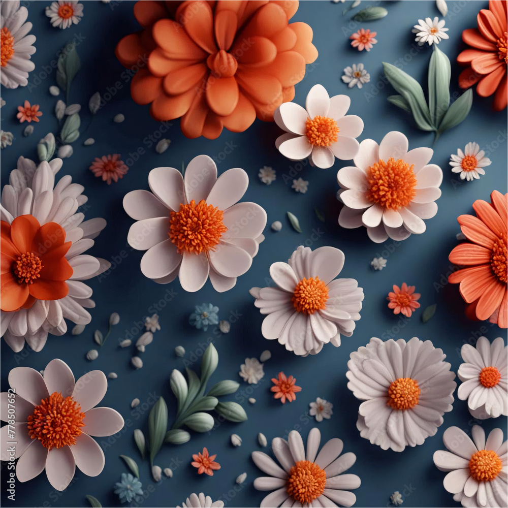 Poster a beautiful background of multi-colored flowers in a 3d style. this design element, with its intrica