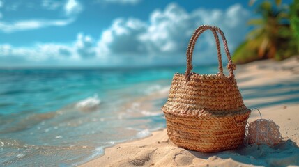 Simple bag with beach background in the sea