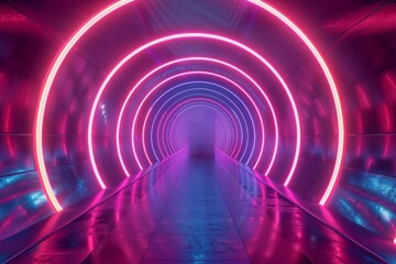 Futuristic neon lights speed tunnel, abstract motion blur background