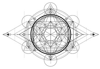 Metatron Cube. Moon pagan Wicca moon goddess symbol. Three-faced Goddess, Maiden, Mother, Crone isolated vector illustration. Tattoo, astrology, alchemy, boho and magic symbol. Coloring book. - 778508637