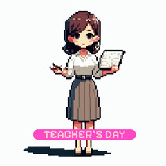 Teacher's day template vector in pixel art style