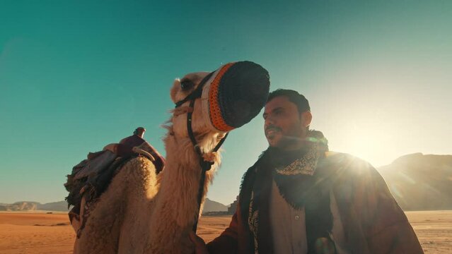 A Camel and an Arab Bedouin in the desert