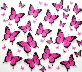 A group of pink butterflies flying in the sky.