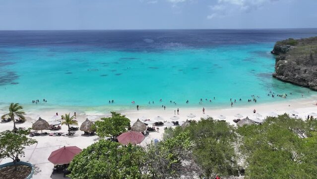Curacao Skyline At Willemstad In Netherlands Curacao. Island Beach. Blue Sea Landscape. Willemstad At Netherlands Curacao. Tourism Background. Nature Seascape.