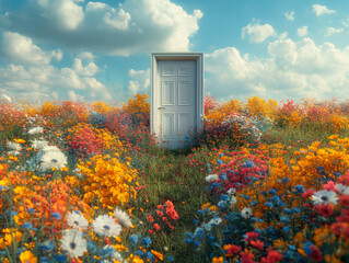 Tür auf der Blumenwiese, das Tor zur Welt