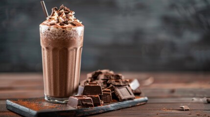 chocolate in a glass cup, soft, with chocolate bar topping on top