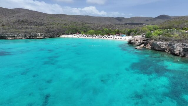 Kenepa Grandi Beach At Willemstad In Netherlands Curacao. Island Beach. Blue Sea Landscape. Willemstad At Netherlands Curacao. Tourism Background. Nature Seascape.