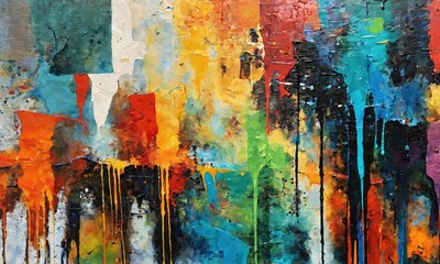 Abstract multicolor painting with dripping paint. Contemporary painting. Modern poster for wall decoration