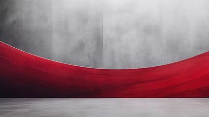 Interior room with closeup of smooth grey concrete wall with red round element in front of wall, space for design, modern abstract web print business design