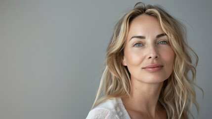 Portrait of a beautiful adult woman with blond hair.