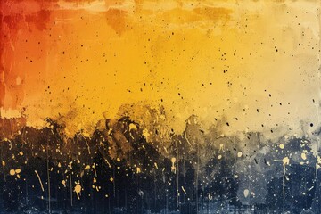 Grungy retro background, yellow orange black gradient, noisy spray texture, abstract design