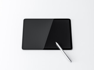 Tablet Computer Mockup with a pen on white background, 3d rendering