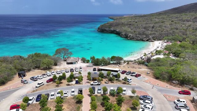 Kenepa Grandi Beach At Willemstad In Netherlands Curacao. Island Beach. Blue Sea Landscape. Willemstad At Netherlands Curacao. Tourism Background. Nature Seascape.